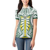 Cook Islands 1965 National Pride Women Polo Shirt White Tribal Pattern LT9 - Polynesian Pride