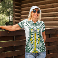 Cook Islands 1965 National Pride Women Polo Shirt White Tribal Pattern LT9 - Polynesian Pride