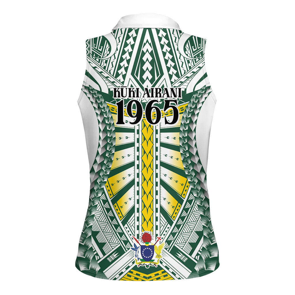Cook Islands 1965 National Pride Women Sleeveless Polo Shirt White Tribal Pattern LT9 - Polynesian Pride