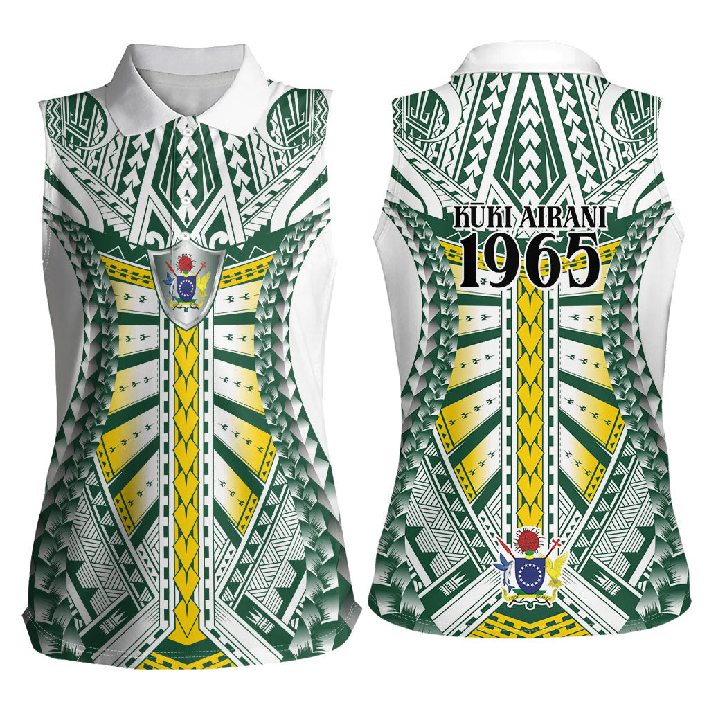 Cook Islands 1965 National Pride Women Sleeveless Polo Shirt White Tribal Pattern LT9 - Polynesian Pride