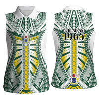 Cook Islands 1965 National Pride Women Sleeveless Polo Shirt White Tribal Pattern LT9 - Polynesian Pride