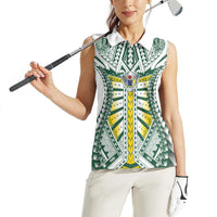 Cook Islands 1965 National Pride Women Sleeveless Polo Shirt White Tribal Pattern LT9 - Polynesian Pride