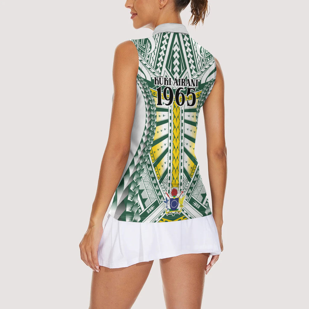 Cook Islands 1965 National Pride Women Sleeveless Polo Shirt White Tribal Pattern LT9 - Polynesian Pride