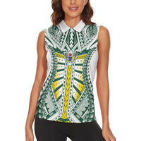 Cook Islands 1965 National Pride Women Sleeveless Polo Shirt White Tribal Pattern LT9 - Polynesian Pride