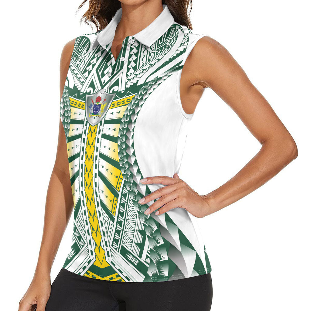 Cook Islands 1965 National Pride Women Sleeveless Polo Shirt White Tribal Pattern LT9 - Polynesian Pride