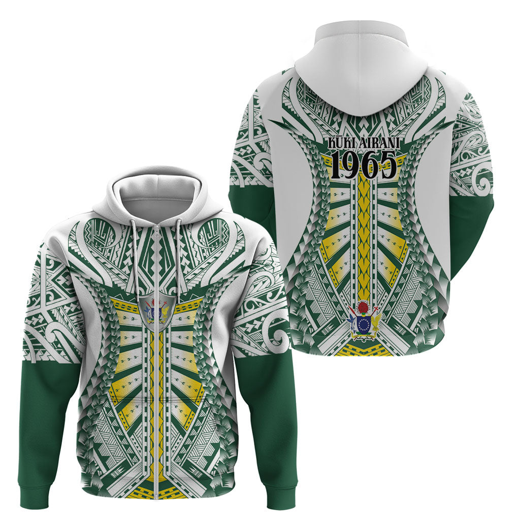 Cook Islands 1965 National Pride Zip Hoodie White Tribal Pattern LT9 - Polynesian Pride