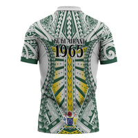 Cook Islands 1965 National Pride Zipper Polo Shirt White Tribal Pattern LT9 - Polynesian Pride