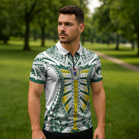 Cook Islands 1965 National Pride Zipper Polo Shirt White Tribal Pattern LT9 - Polynesian Pride