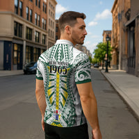 Cook Islands 1965 National Pride Zipper Polo Shirt White Tribal Pattern LT9 - Polynesian Pride