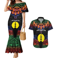 Personalised New Caledonia All Saints Day Couples Matching Mermaid Dress and Hawaiian Shirt Candle Light with Polynesian Style LT9 Black - Polynesian Pride