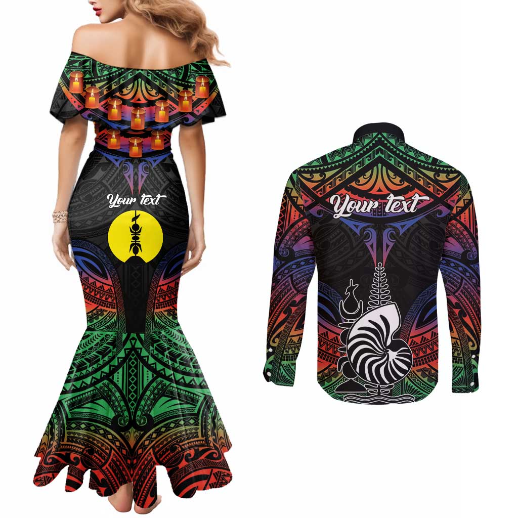 Personalised New Caledonia All Saints Day Couples Matching Mermaid Dress and Long Sleeve Button Shirt Candle Light with Polynesian Style LT9 - Polynesian Pride