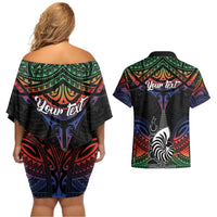 Personalised New Caledonia All Saints Day Couples Matching Off Shoulder Short Dress and Hawaiian Shirt Candle Light with Polynesian Style LT9 - Polynesian Pride
