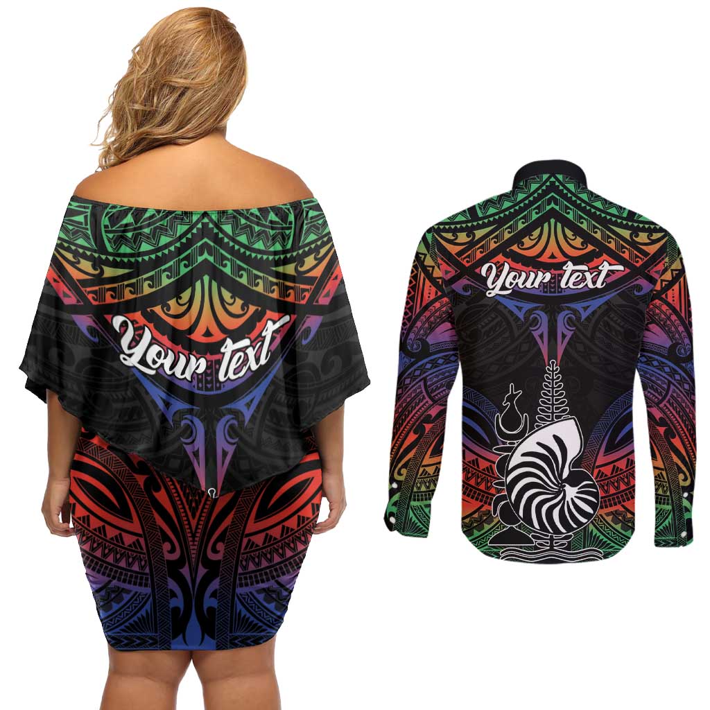 Personalised New Caledonia All Saints Day Couples Matching Off Shoulder Short Dress and Long Sleeve Button Shirt Candle Light with Polynesian Style LT9 - Polynesian Pride