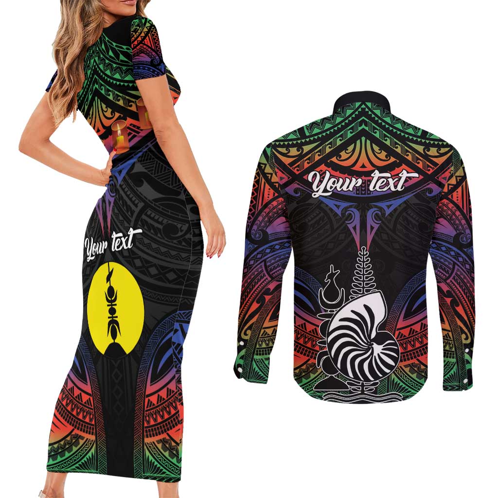 Personalised New Caledonia All Saints Day Couples Matching Short Sleeve Bodycon Dress and Long Sleeve Button Shirt Candle Light with Polynesian Style LT9 - Polynesian Pride
