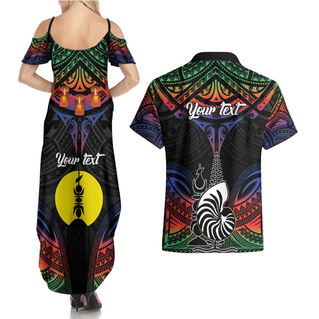 Personalised New Caledonia All Saints Day Couples Matching Summer Maxi Dress and Hawaiian Shirt Candle Light with Polynesian Style LT9 - Polynesian Pride