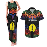 Personalised New Caledonia All Saints Day Couples Matching Tank Maxi Dress and Hawaiian Shirt Candle Light with Polynesian Style LT9 Black - Polynesian Pride