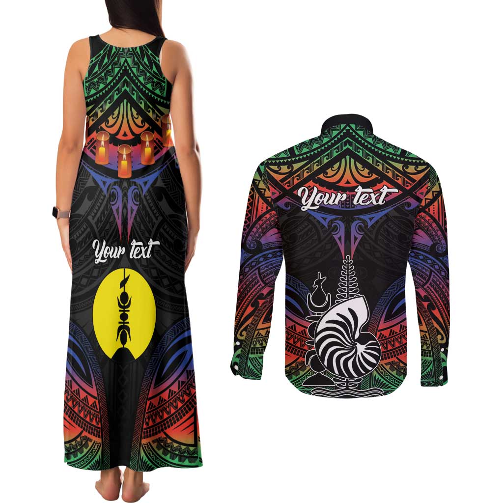 Personalised New Caledonia All Saints Day Couples Matching Tank Maxi Dress and Long Sleeve Button Shirt Candle Light with Polynesian Style LT9 - Polynesian Pride