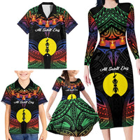 Personalised New Caledonia All Saints Day Family Matching Long Sleeve Bodycon Dress and Hawaiian Shirt Candle Light with Polynesian Style LT9 - Polynesian Pride