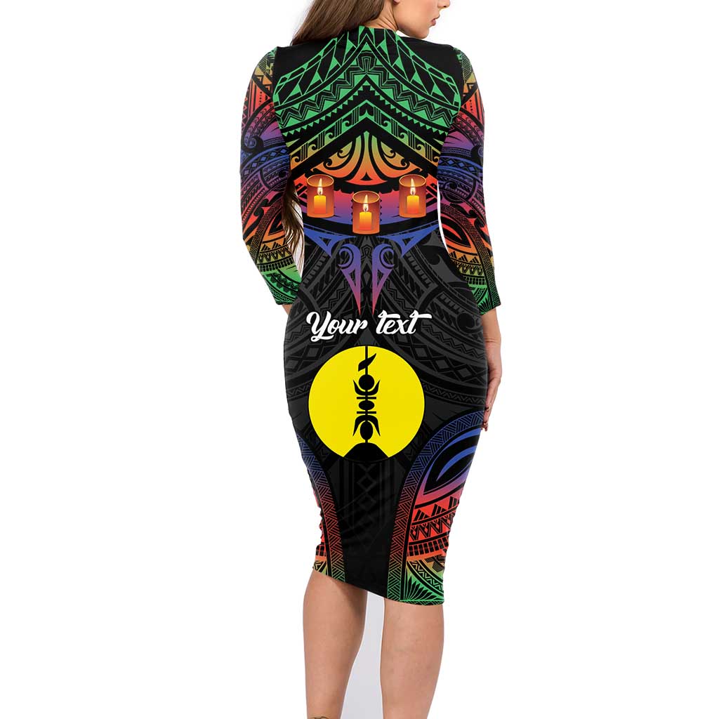 Personalised New Caledonia All Saints Day Family Matching Long Sleeve Bodycon Dress and Hawaiian Shirt Candle Light with Polynesian Style LT9 - Polynesian Pride