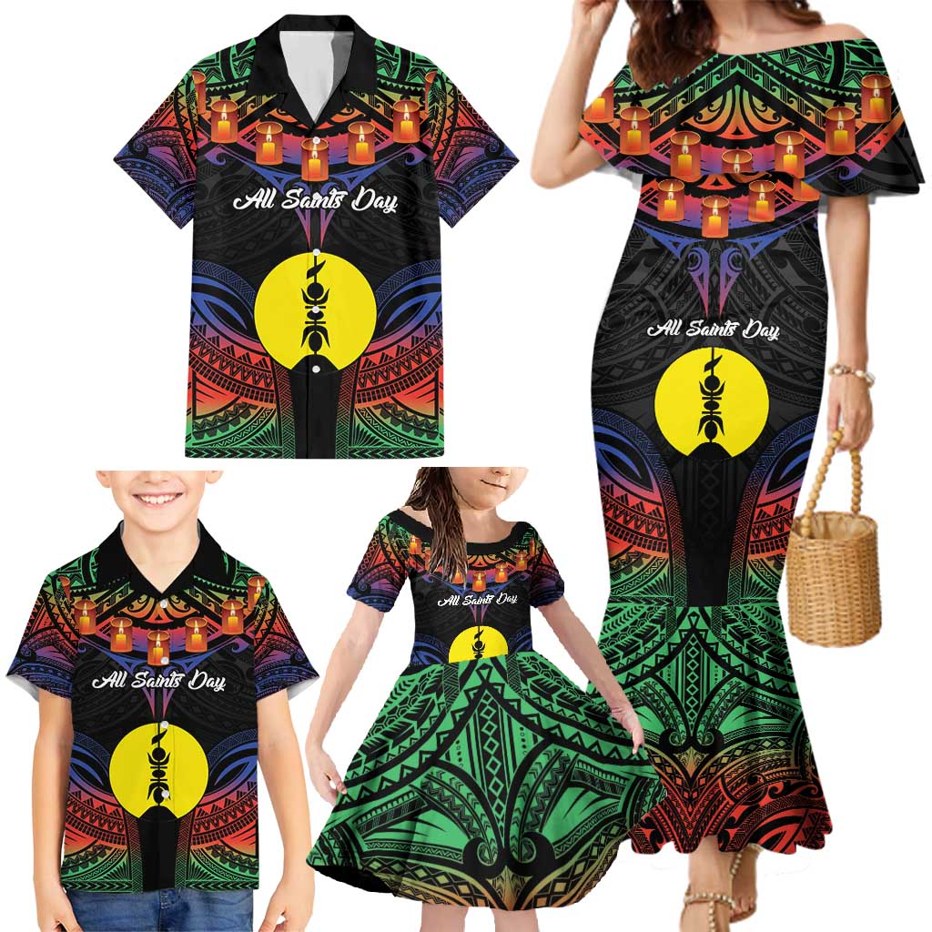 Personalised New Caledonia All Saints Day Family Matching Mermaid Dress and Hawaiian Shirt Candle Light with Polynesian Style LT9 - Polynesian Pride