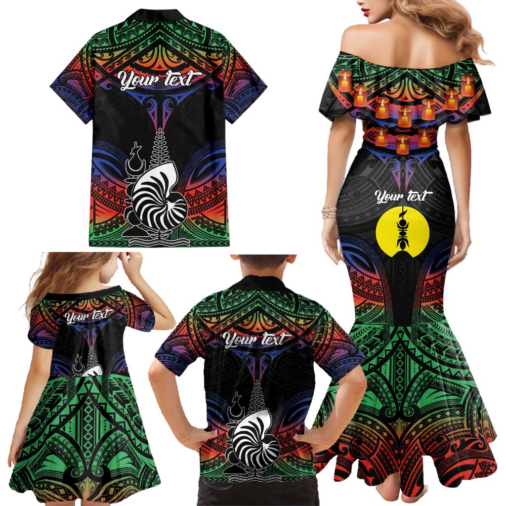 Personalised New Caledonia All Saints Day Family Matching Mermaid Dress and Hawaiian Shirt Candle Light with Polynesian Style LT9 - Polynesian Pride