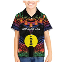 Personalised New Caledonia All Saints Day Family Matching Mermaid Dress and Hawaiian Shirt Candle Light with Polynesian Style LT9 Son's Shirt Black - Polynesian Pride