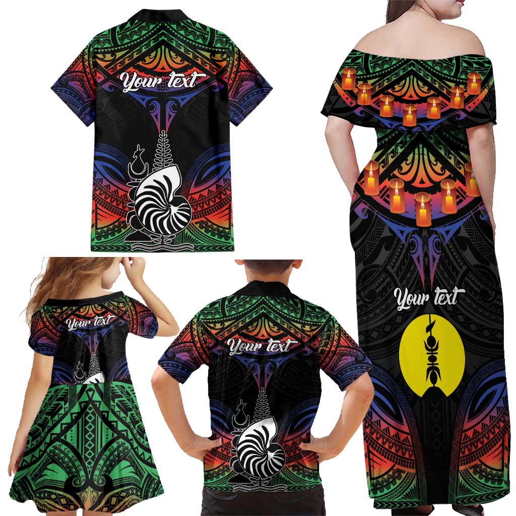 Personalised New Caledonia All Saints Day Family Matching Off Shoulder Maxi Dress and Hawaiian Shirt Candle Light with Polynesian Style LT9 - Polynesian Pride