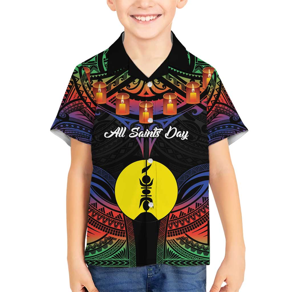 Personalised New Caledonia All Saints Day Family Matching Off Shoulder Maxi Dress and Hawaiian Shirt Candle Light with Polynesian Style LT9 Son's Shirt Black - Polynesian Pride