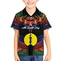 Personalised New Caledonia All Saints Day Family Matching Off Shoulder Maxi Dress and Hawaiian Shirt Candle Light with Polynesian Style LT9 Son's Shirt Black - Polynesian Pride