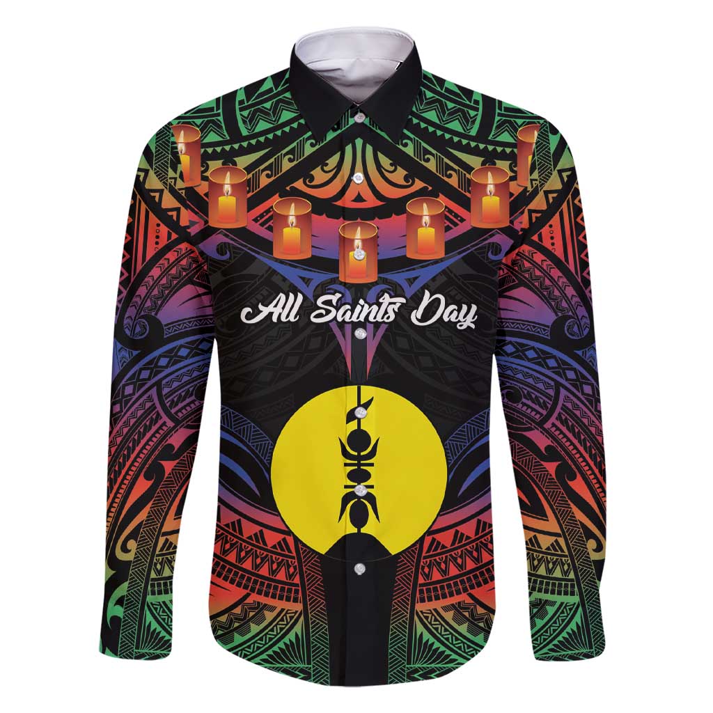 Personalised New Caledonia All Saints Day Family Matching Short Sleeve Bodycon Dress and Hawaiian Shirt Candle Light with Polynesian Style LT9 Dad's Shirt - Long Sleeve Black - Polynesian Pride