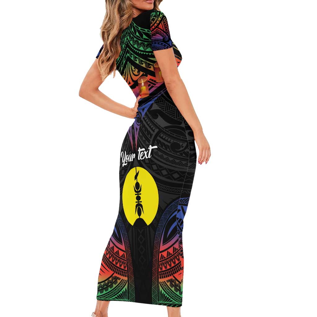 Personalised New Caledonia All Saints Day Family Matching Short Sleeve Bodycon Dress and Hawaiian Shirt Candle Light with Polynesian Style LT9 - Polynesian Pride
