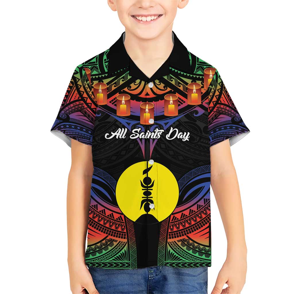 Personalised New Caledonia All Saints Day Family Matching Short Sleeve Bodycon Dress and Hawaiian Shirt Candle Light with Polynesian Style LT9 Son's Shirt Black - Polynesian Pride
