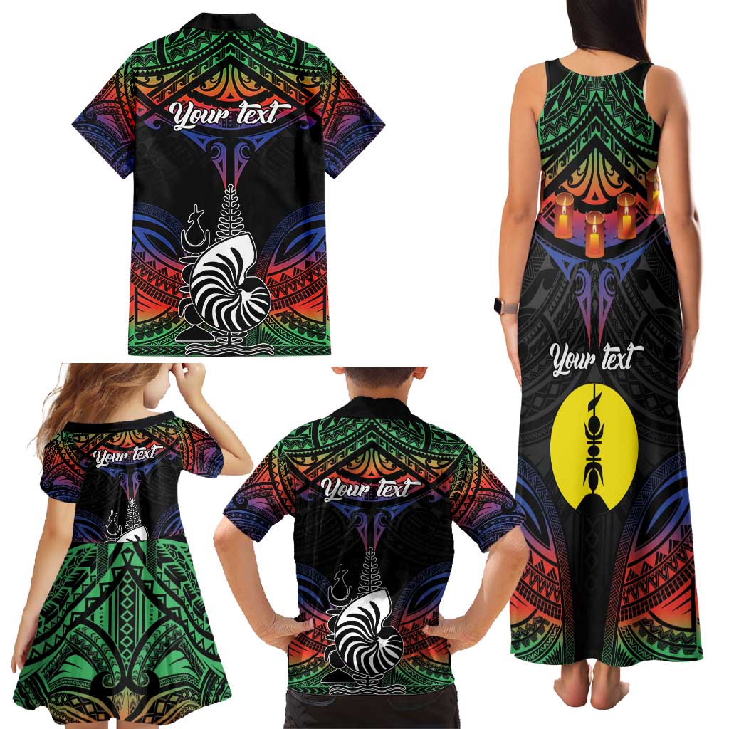 Personalised New Caledonia All Saints Day Family Matching Tank Maxi Dress and Hawaiian Shirt Candle Light with Polynesian Style LT9 - Polynesian Pride