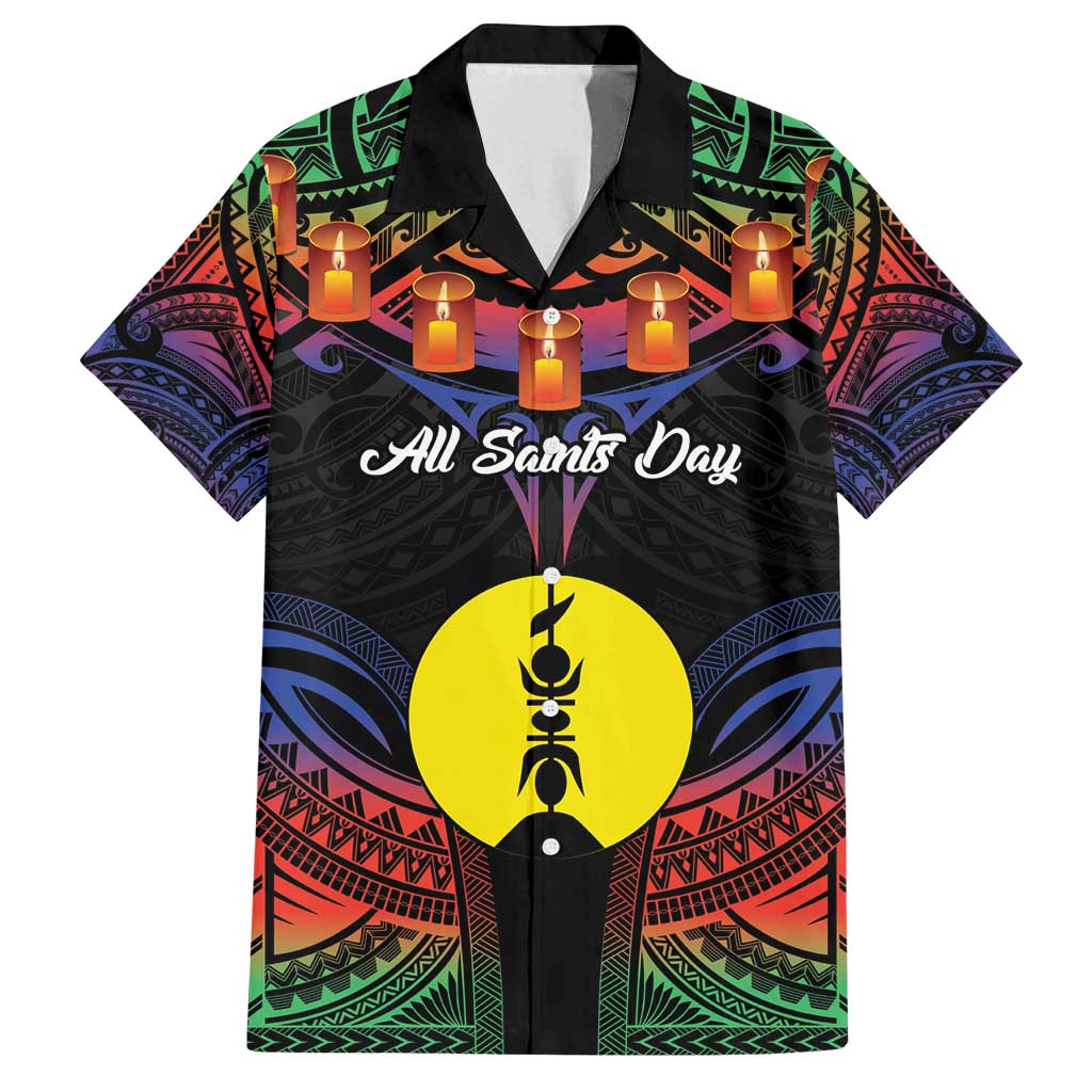 Personalised New Caledonia All Saints Day Family Matching Tank Maxi Dress and Hawaiian Shirt Candle Light with Polynesian Style LT9 Dad's Shirt - Short Sleeve Black - Polynesian Pride