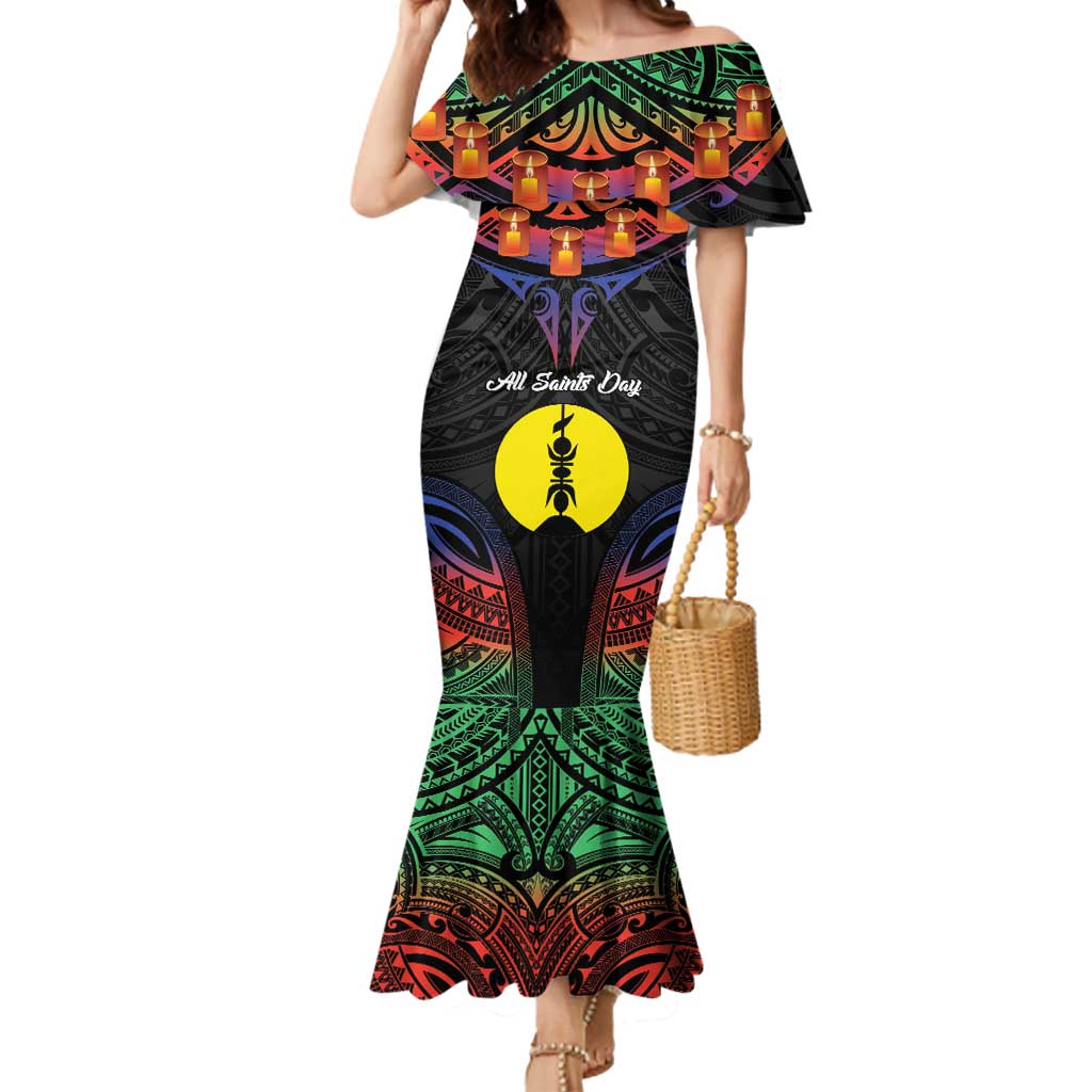 Personalised New Caledonia All Saints Day Mermaid Dress Candle Light with Polynesian Style LT9 Women Black - Polynesian Pride
