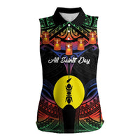 Personalised New Caledonia All Saints Day Women Sleeveless Polo Shirt Candle Light with Polynesian Style LT9 Female Black - Polynesian Pride
