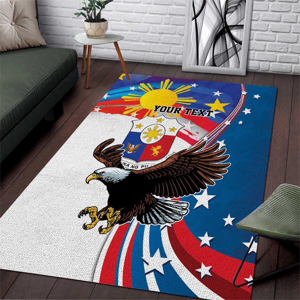 Personalized Filipino-American Area Rug The Eight-Rayed Sun with Bald Eagle LT9 Blue - Polynesian Pride
