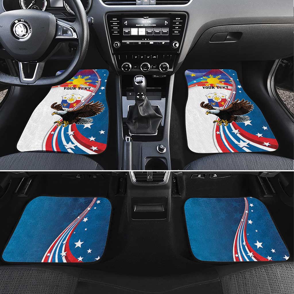Personalized Filipino-American Car Mats The Eight-Rayed Sun with Bald Eagle LT9 Set 4pcs Blue - Polynesian Pride