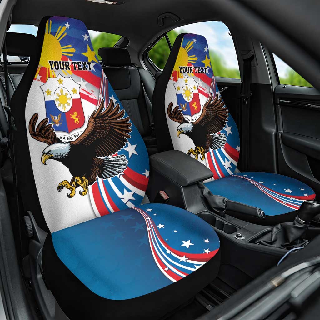 Personalized Filipino-American Car Seat Cover The Eight-Rayed Sun with Bald Eagle LT9 One Size Blue - Polynesian Pride