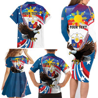 Personalized Filipino-American Family Matching Long Sleeve Bodycon Dress and Hawaiian Shirt The Eight-Rayed Sun with Bald Eagle LT9 - Polynesian Pride