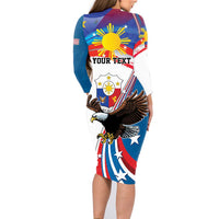 Personalized Filipino-American Family Matching Long Sleeve Bodycon Dress and Hawaiian Shirt The Eight-Rayed Sun with Bald Eagle LT9 - Polynesian Pride