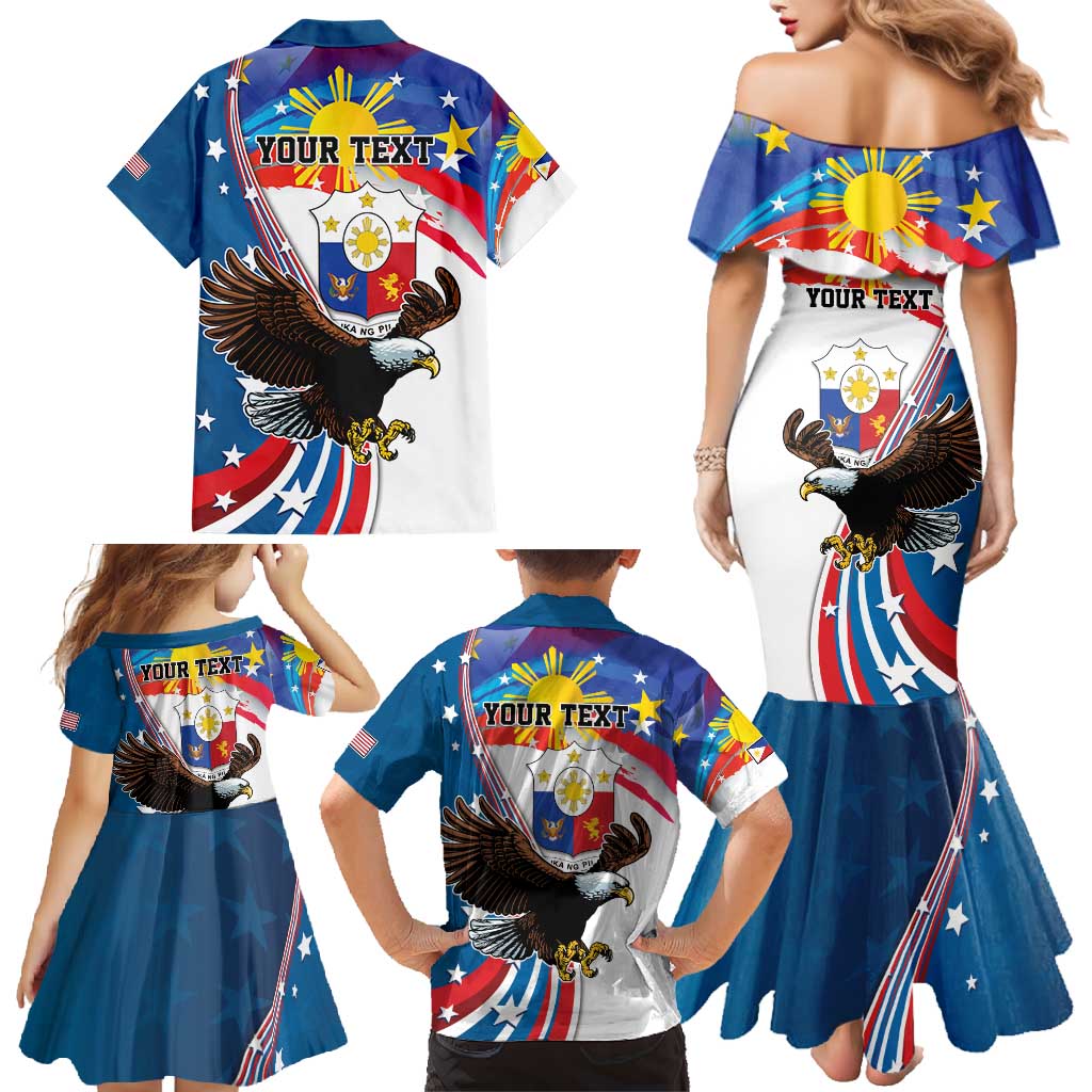 Personalized Filipino-American Family Matching Mermaid Dress and Hawaiian Shirt The Eight-Rayed Sun with Bald Eagle LT9 - Polynesian Pride