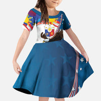Personalized Filipino-American Family Matching Off The Shoulder Long Sleeve Dress and Hawaiian Shirt The Eight-Rayed Sun with Bald Eagle LT9 Daughter's Dress Blue - Polynesian Pride