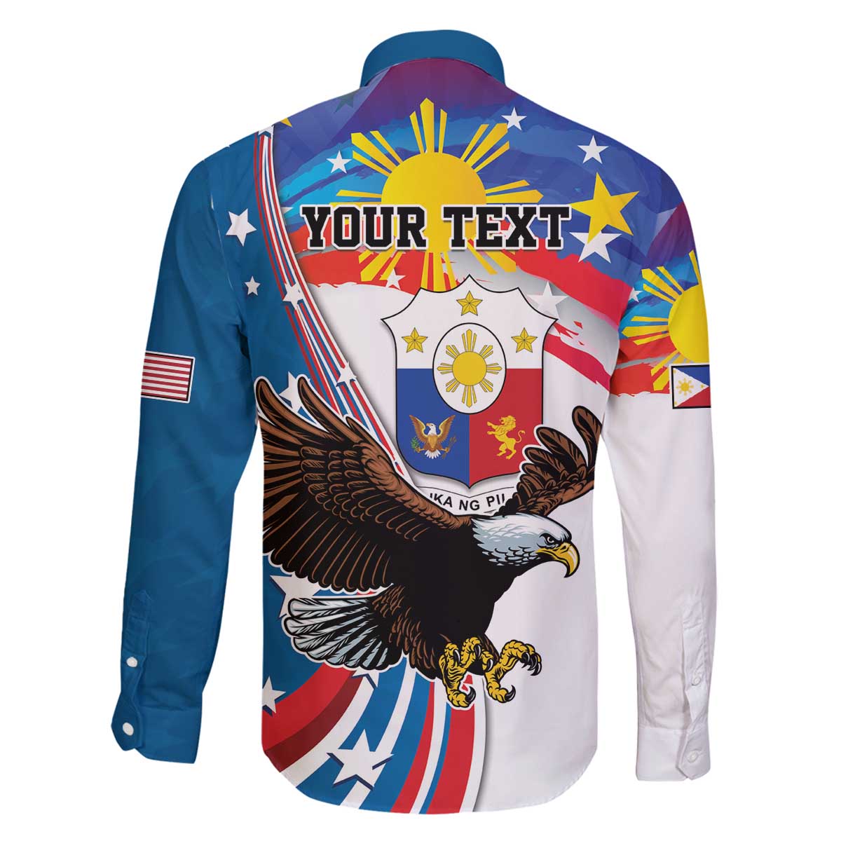 Personalized Filipino-American Family Matching Off The Shoulder Long Sleeve Dress and Hawaiian Shirt The Eight-Rayed Sun with Bald Eagle LT9 - Polynesian Pride