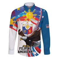 Personalized Filipino-American Family Matching Off Shoulder Maxi Dress and Hawaiian Shirt The Eight-Rayed Sun with Bald Eagle LT9 Dad's Shirt - Long Sleeve Blue - Polynesian Pride