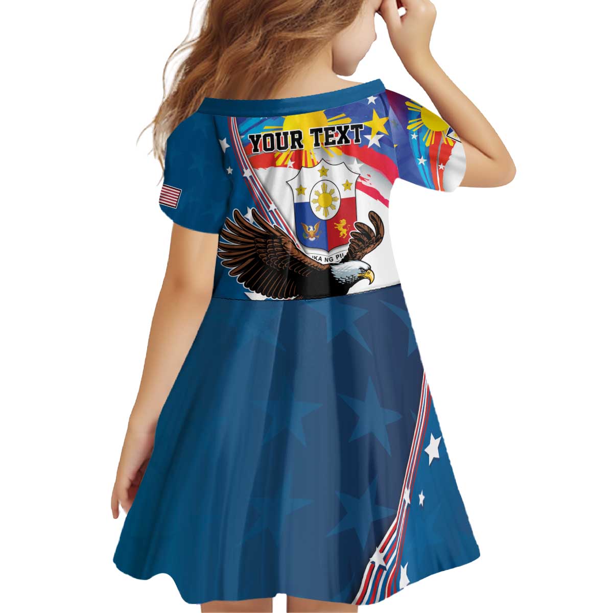 Personalized Filipino-American Family Matching Off Shoulder Short Dress and Hawaiian Shirt The Eight-Rayed Sun with Bald Eagle LT9 - Polynesian Pride