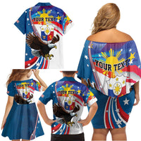 Personalized Filipino-American Family Matching Off Shoulder Short Dress and Hawaiian Shirt The Eight-Rayed Sun with Bald Eagle LT9 - Polynesian Pride