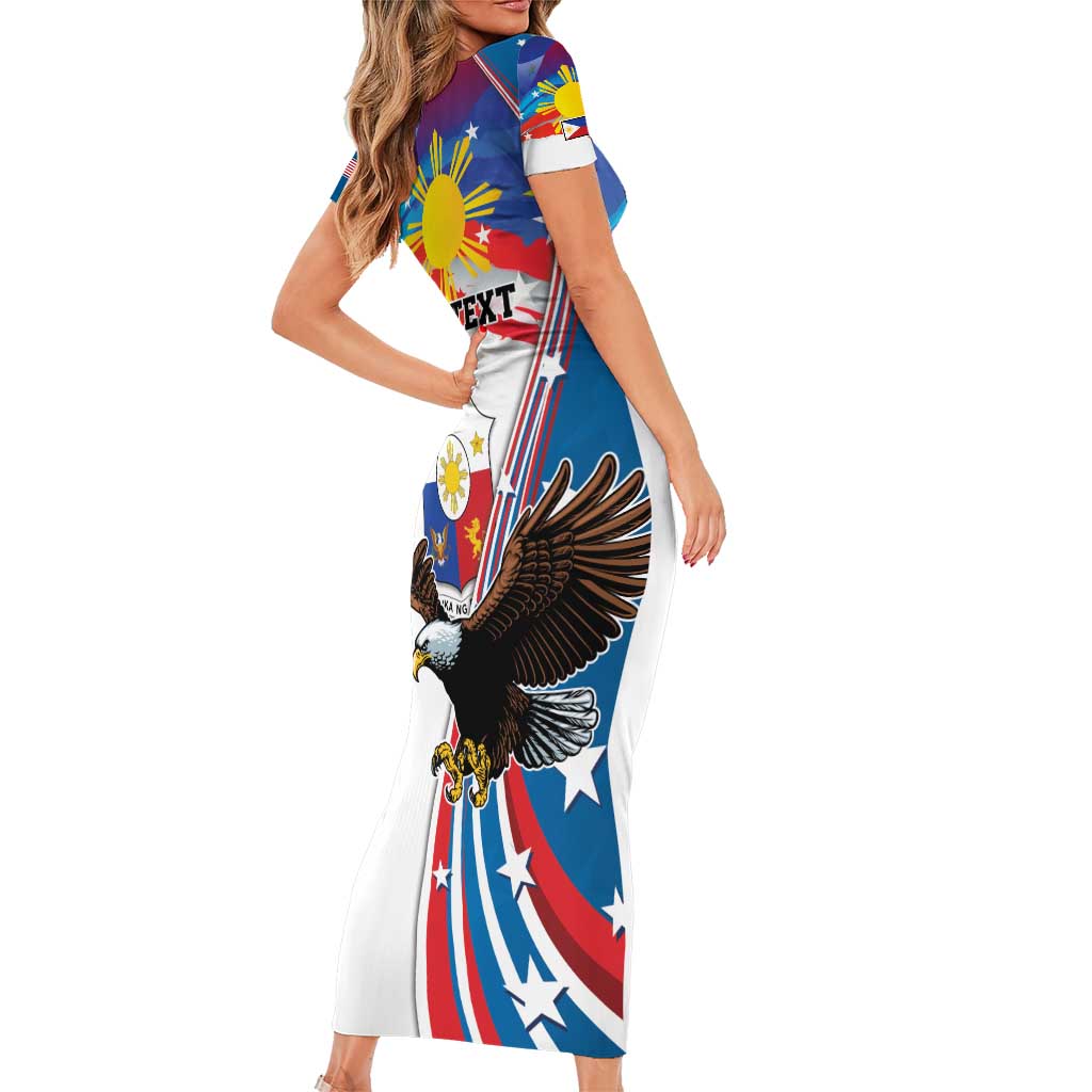 Personalized Filipino-American Family Matching Short Sleeve Bodycon Dress and Hawaiian Shirt The Eight-Rayed Sun with Bald Eagle LT9 - Polynesian Pride