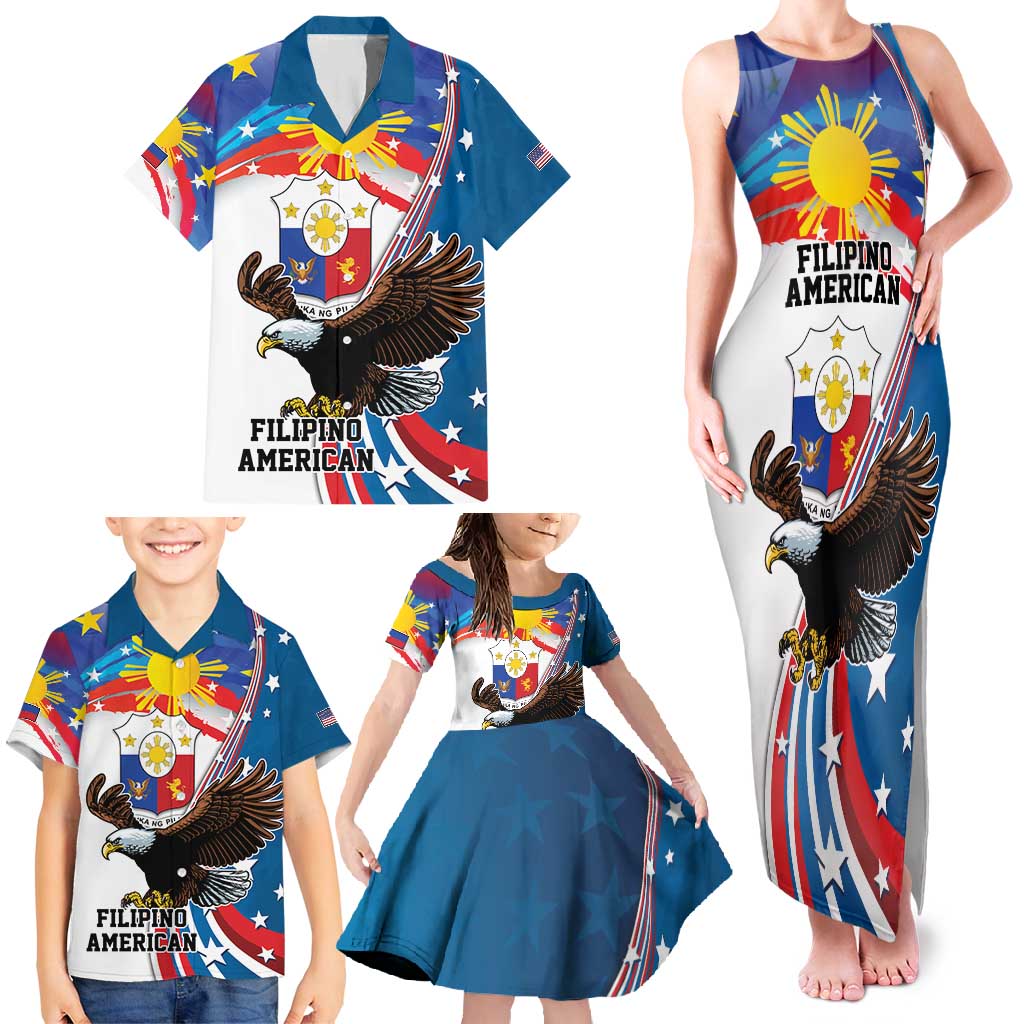 Personalized Filipino-American Family Matching Tank Maxi Dress and Hawaiian Shirt The Eight-Rayed Sun with Bald Eagle LT9 - Polynesian Pride