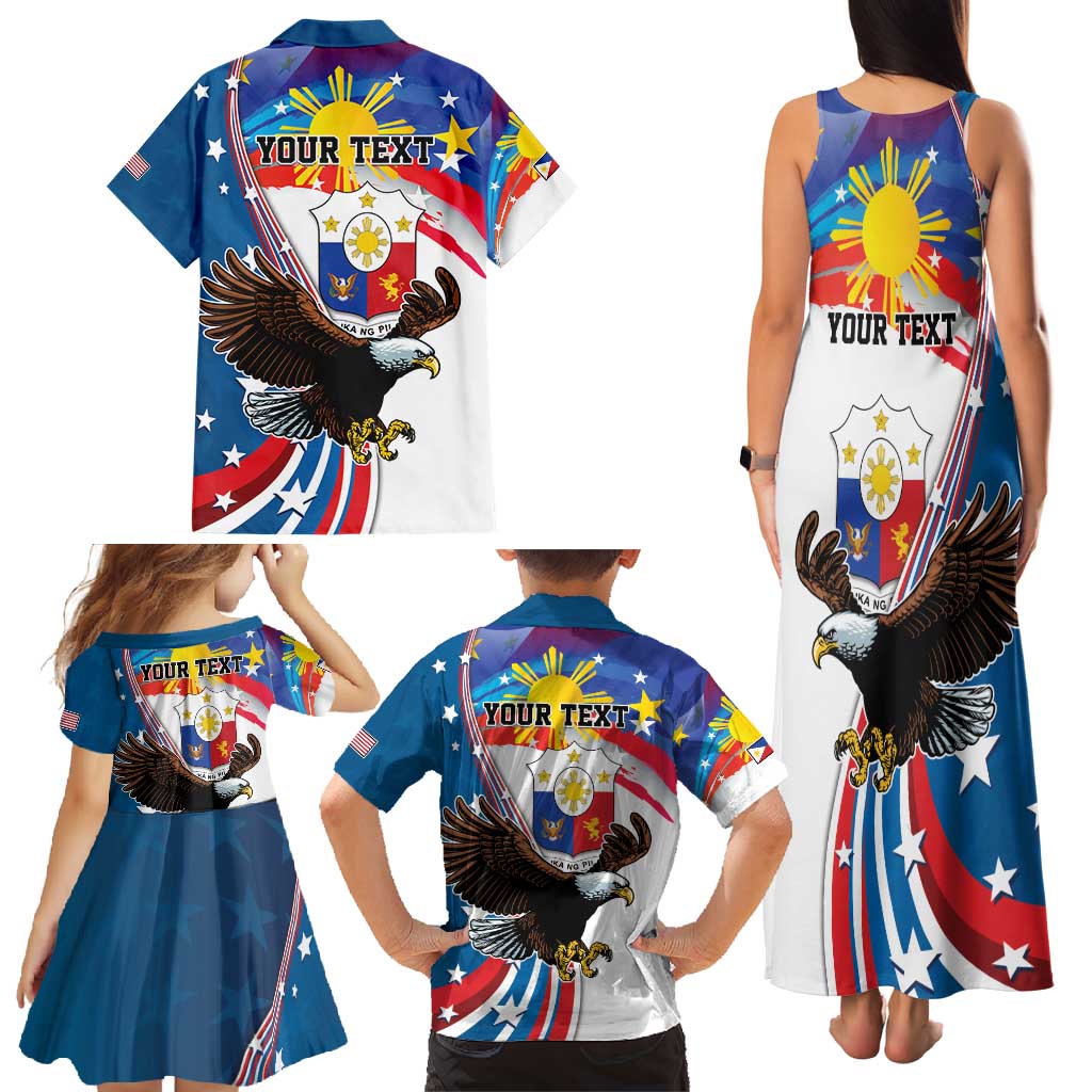 Personalized Filipino-American Family Matching Tank Maxi Dress and Hawaiian Shirt The Eight-Rayed Sun with Bald Eagle LT9 - Polynesian Pride